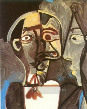 キュービズム Painting - 男性の胸像と女性のプロフィール 1971 キュビスト